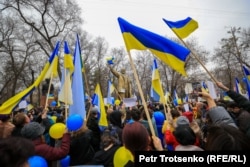 Алматыдағы Украинаны қолдау митингісі. 6 наурыз 2022 жыл.