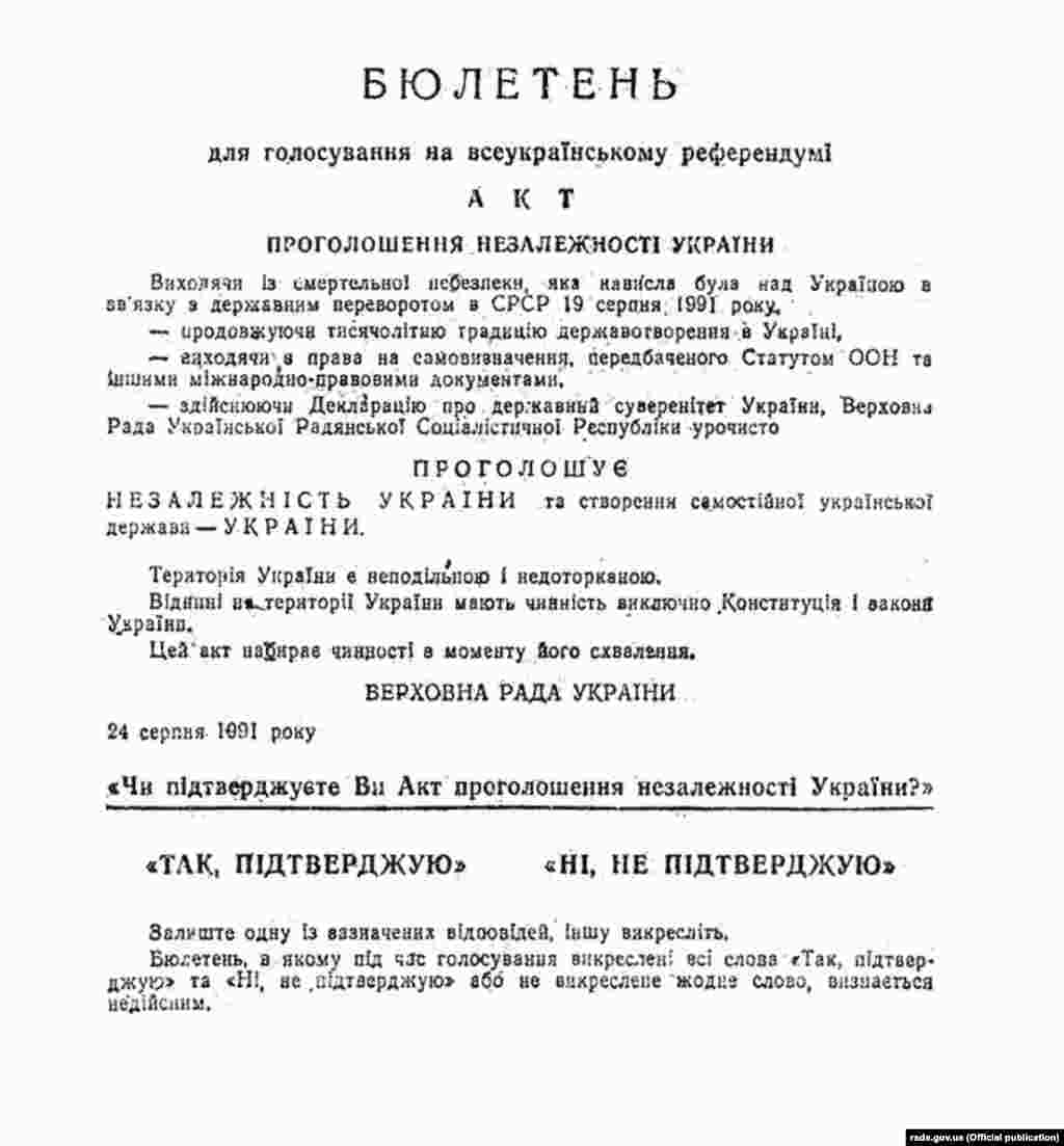 Бюлетень для голосування на Всеукраїнському референдумі