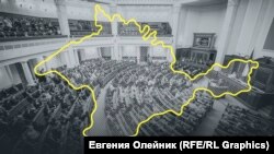 Карта Криму на тлі Верховної Ради України. Ілюстративний колаж