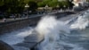 CRIMEA - Storm on the waterfront in the Black Sea resort of Yalta, Crimea, October 1, 2021